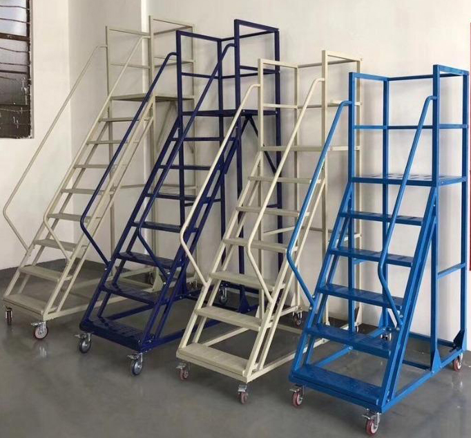 All steel ladder with handrail