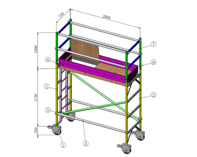 Aluminum scaffolding specially designed for construction work in railway and subway tunnels